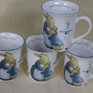 BEATRIX POTTER PETER BUNNY RABBIT EASTER SPRING COFFEE TEA MUGS -NEW- S/4 - #G